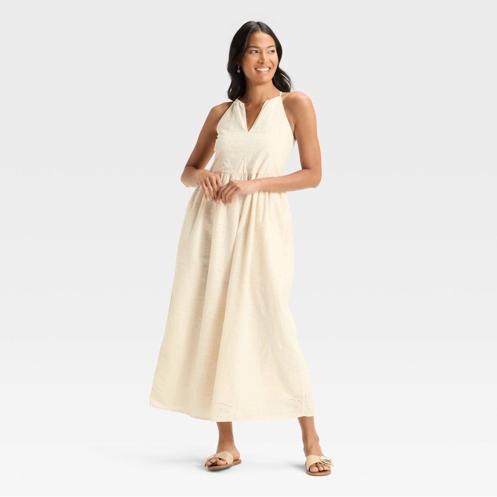 Eyelet Maxi Dress Women’s XS Universal Thread Cream Ivory A-line